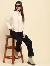 Cream Poly Blend Solid Relaxed Fit Sweat Shirt