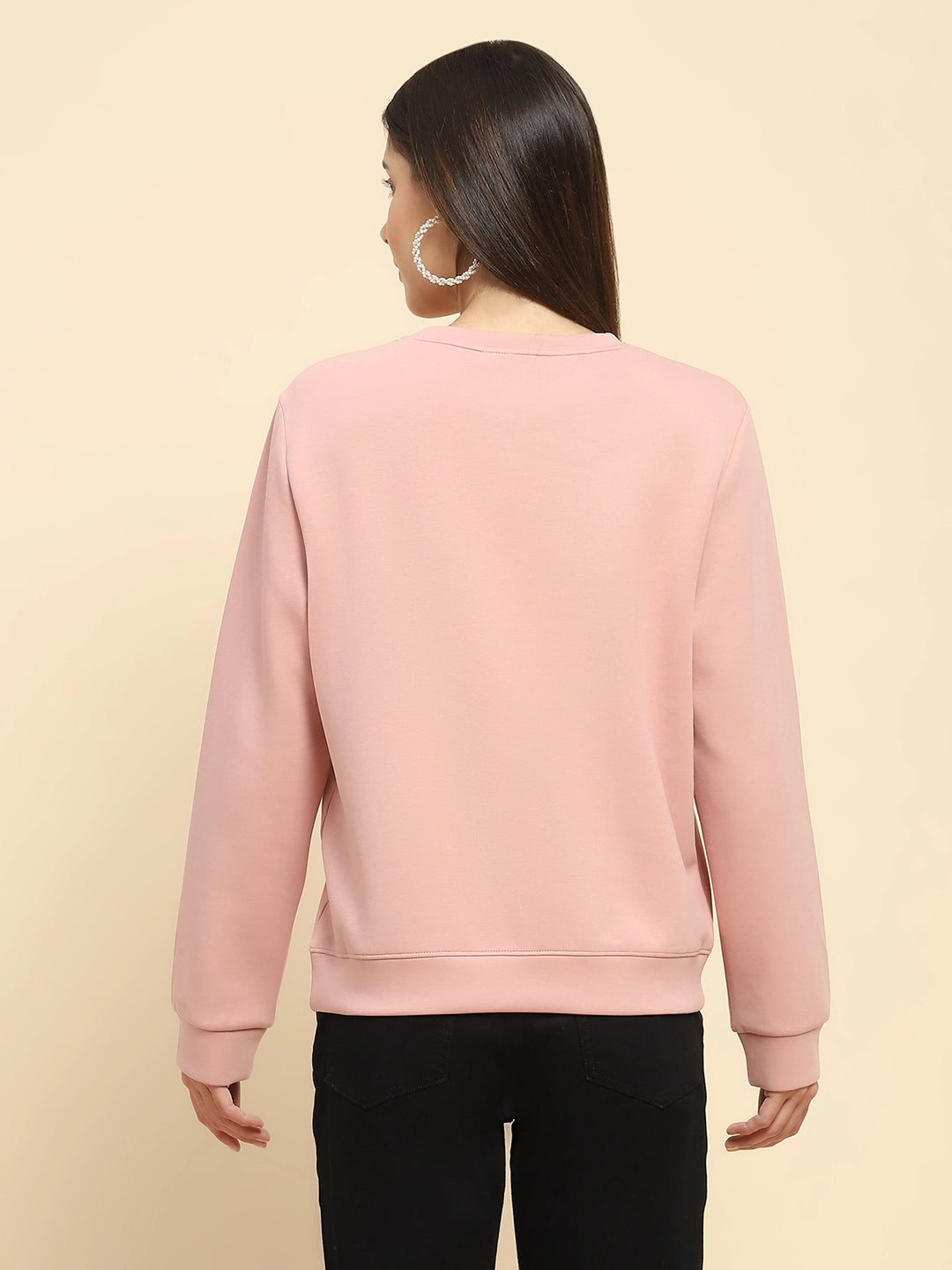 Pink Poly Blend  Embroidered Loose Fit Sweat Shirt