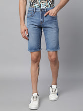 Mens Blue Solid Slim Fit Mid Rise Short