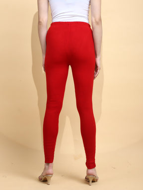 Red Woolen Blend Slim Fit Legging For Women