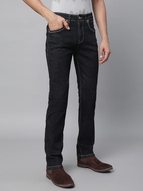 Mens Raw Black Cotton Solid Jeans