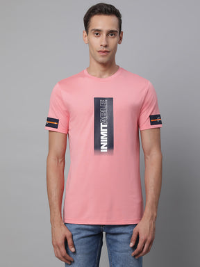 Mens Pink Round Neck Printed T-Shirt