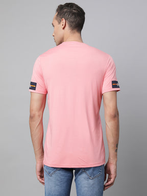 Mens Pink Round Neck Printed T-Shirt