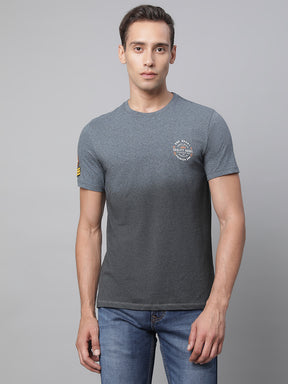 Mens Navy Blue Round Neck Solid T-Shirt