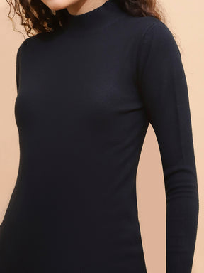 Women Black Turtle Neck Full Sleeve Snug Fit Skivvy Sweater