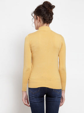 Women Dark Mustard Turtle Neck Full Sleeve Skivvy