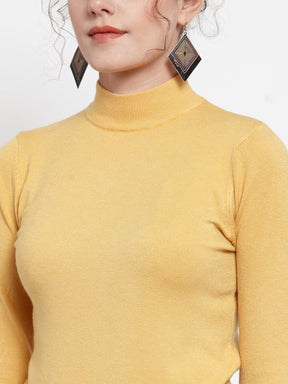 Women Dark Mustard Turtle Neck Full Sleeve Skivvy