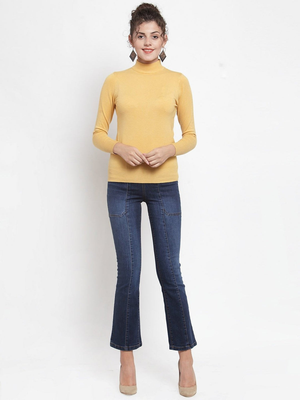 Women Dark Mustard Turtle Neck Full Sleeve Skivvy