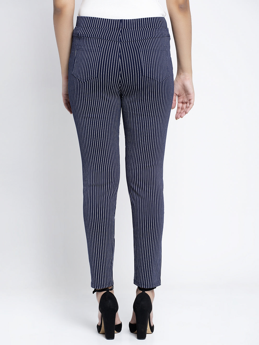 Navy Striped Ankle Length Jegging