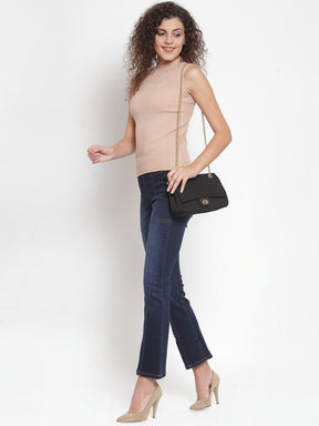 Women Beige Slim Fit Sleeveless Skivvy