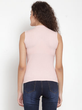 Dusky Pink Ultra Stretchable Knitted Sleeveless Skivvy