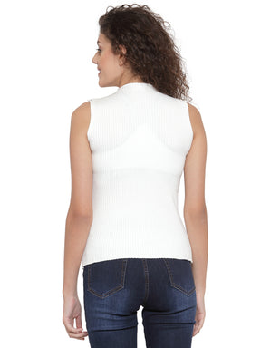 Women White Sleeveless Slim Fit Skivvy