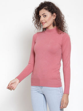 Women Dark Pink Turtle Neck Full Sleeve Skivvy