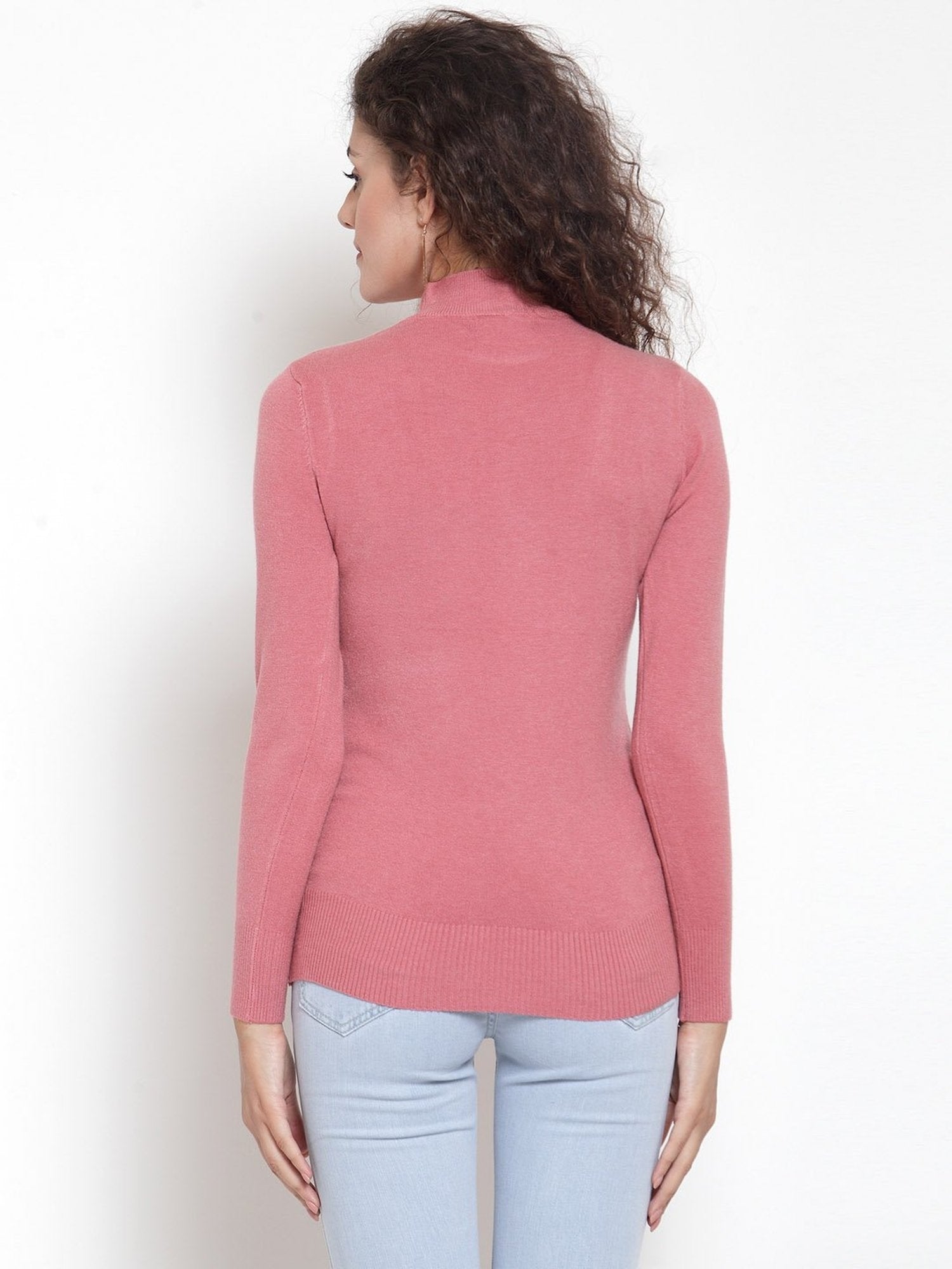 Women Dark Pink Turtle Neck Full Sleeve Skivvy