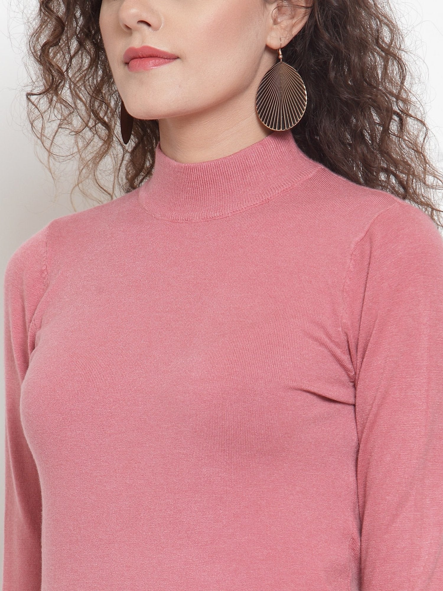 Women Dark Pink Turtle Neck Full Sleeve Skivvy