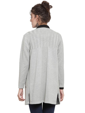 Women Grey Solid Open Front Straight Fit Shrug