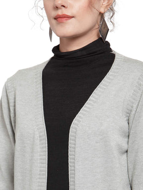 Women Grey Solid Open Front Straight Fit Shrug