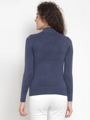 Women Blue Turtle Neck Slim Fit Skivvy