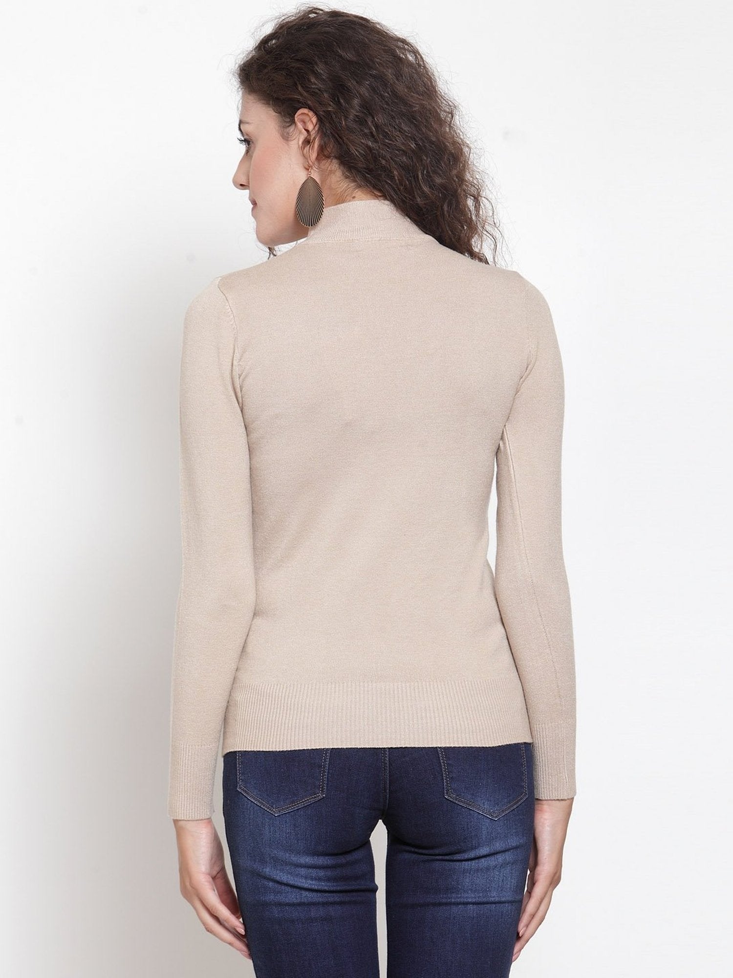 Women Beige Turtle Neck Slim Fit Skivvy