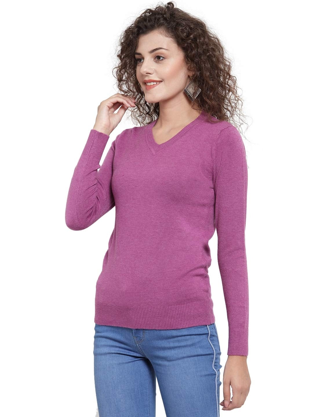 Women Mauve V-Neck Full Sleeve Skivvy