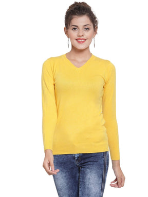 Women Dark Mustard V-Neck Slim Fit Skivvy