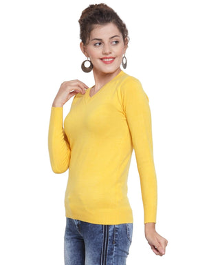 Women Dark Mustard V-Neck Slim Fit Skivvy