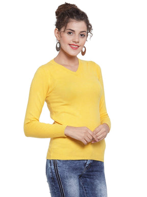 Women Dark Mustard V-Neck Slim Fit Skivvy