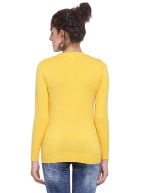 Women Dark Mustard V-Neck Slim Fit Skivvy