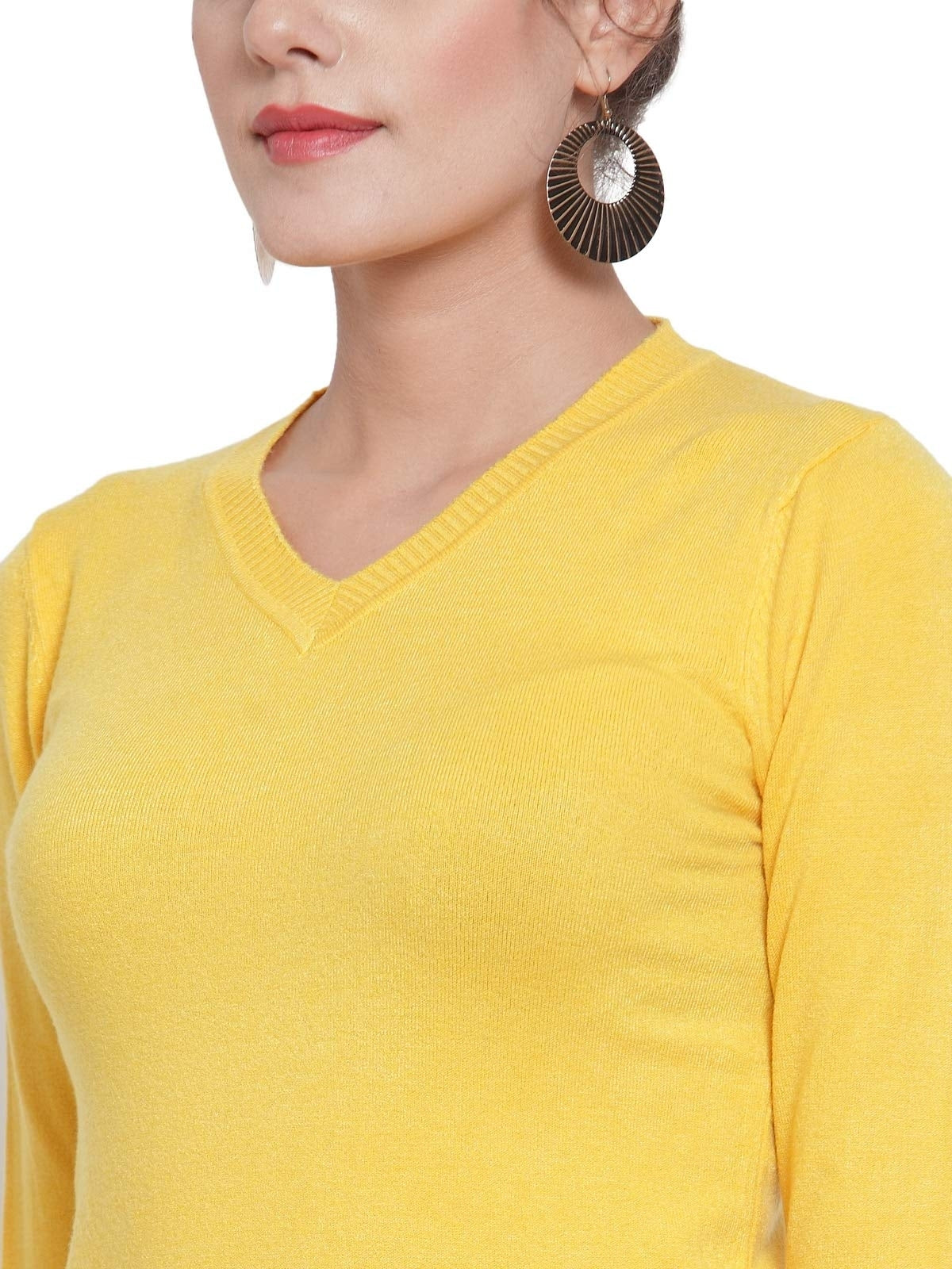 Women Dark Mustard V-Neck Slim Fit Skivvy