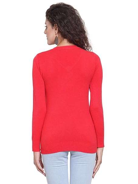 Women Red V-Neck Slim Fit Skivvy