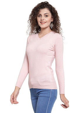 Women Pink V-Neck Snug Fit Skivvy