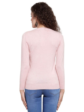 Women Pink V-Neck Snug Fit Skivvy