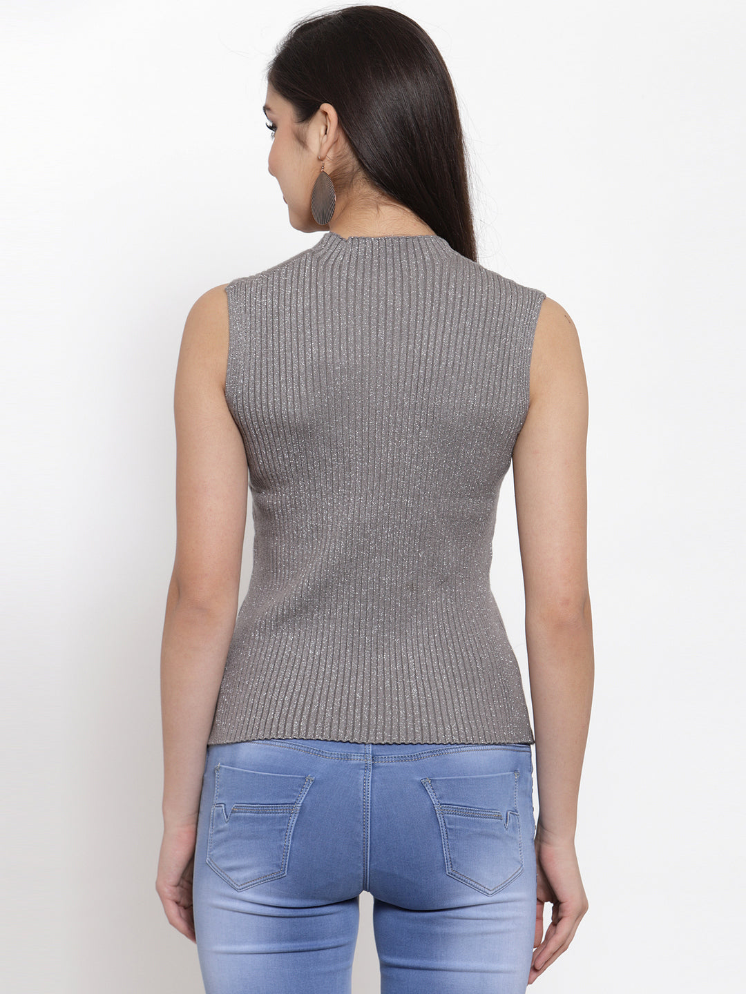 Women Greyish Slim Fit Sleeveless Skivvy