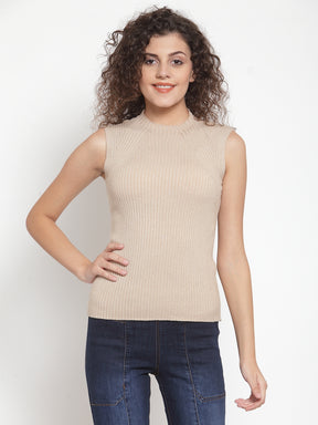 Women Beige Silver Slim Fit Skivvy