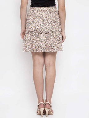 Women Cream Mini Skirt With Foil Print