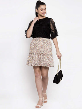 Women Cream Mini Skirt With Foil Print