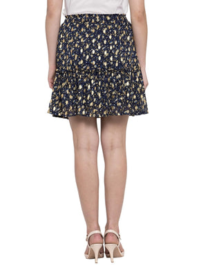 Women Navy Blue Foil Printed Mini Skirt