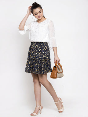 Women Navy Blue Foil Printed Mini Skirt