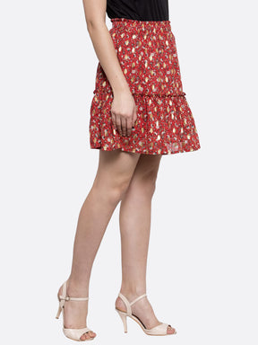 Women Red Foil Printed Mini Skirt