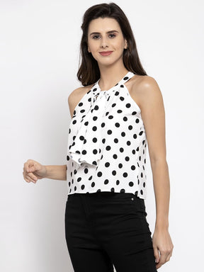 Women Polka Dots Round Neck Top