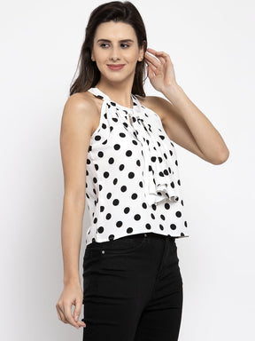 Women Polka Dots Round Neck Top