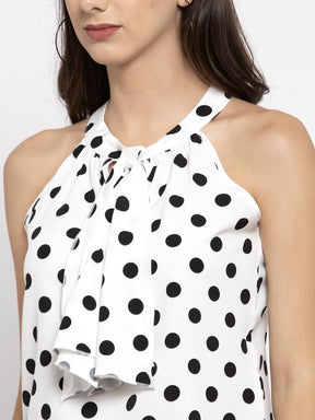 Women Polka Dots Round Neck Top