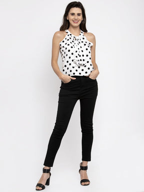 Women Polka Dots Round Neck Top