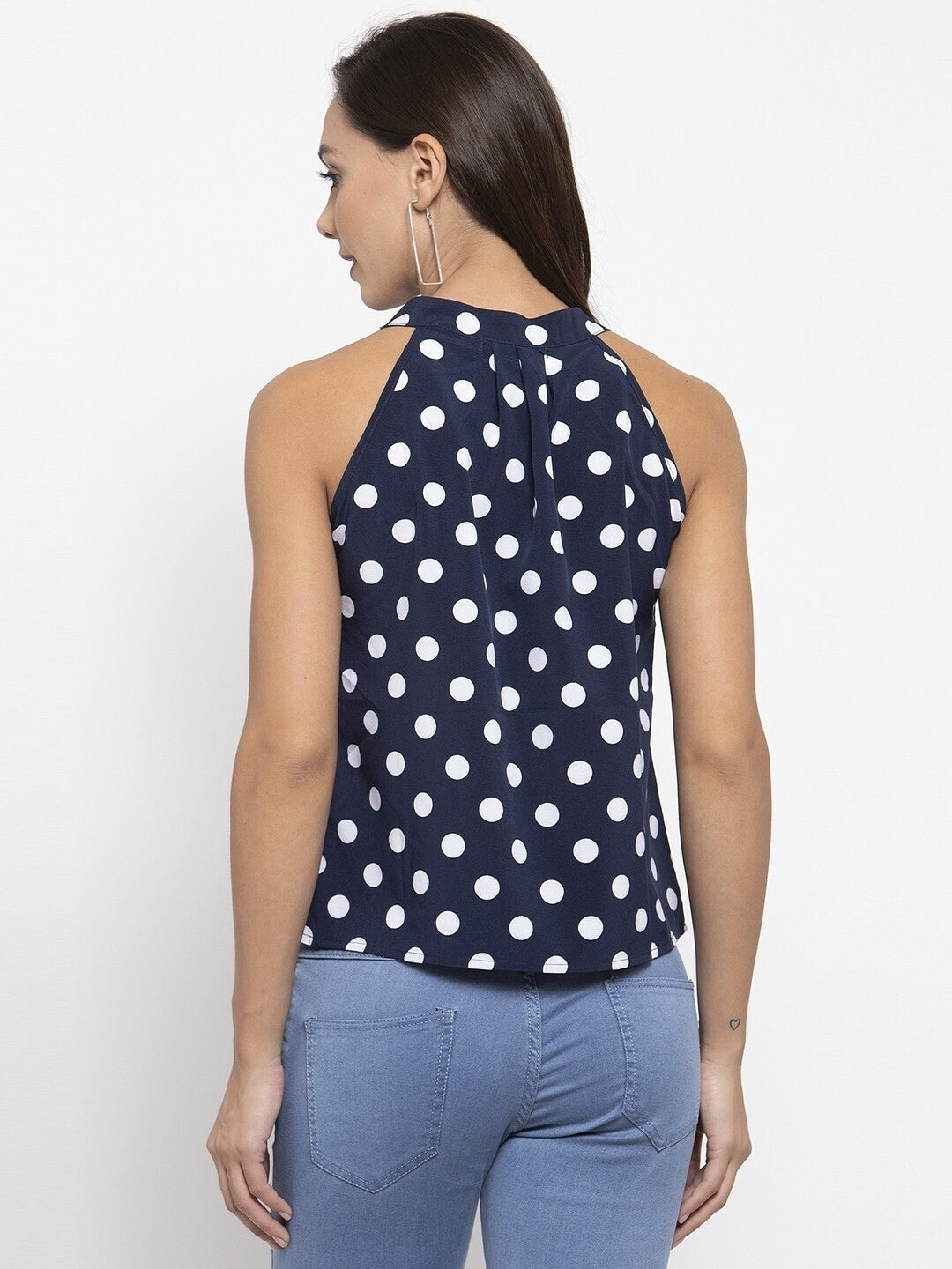 Women Polka Dots Round Neck Top