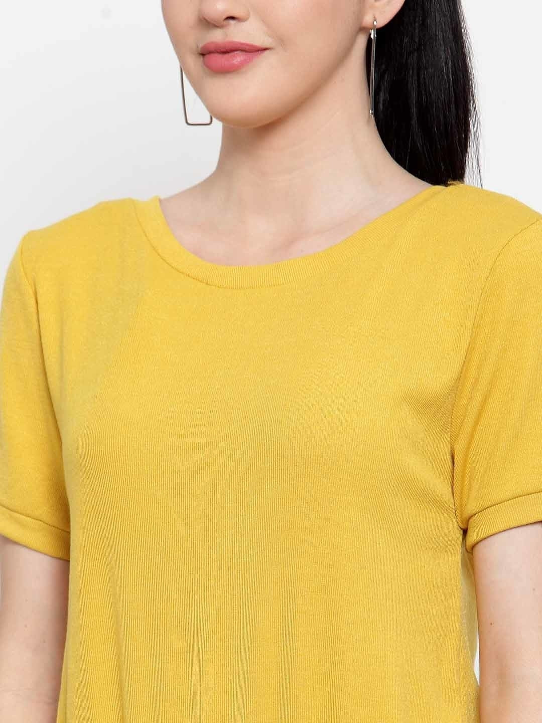 Women Mustard Solid Knee Length Dress