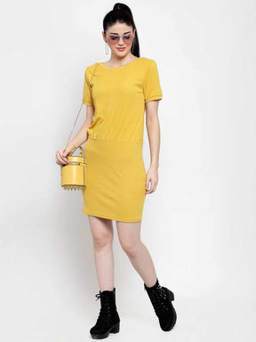 Women Mustard Solid Knee Length Dress