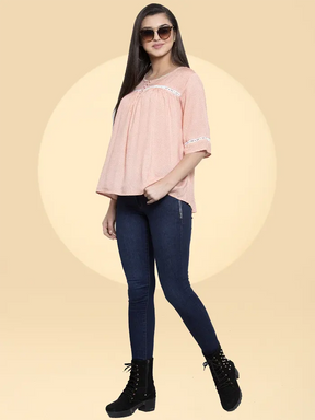 Women Round Neck Regular Blouson Top