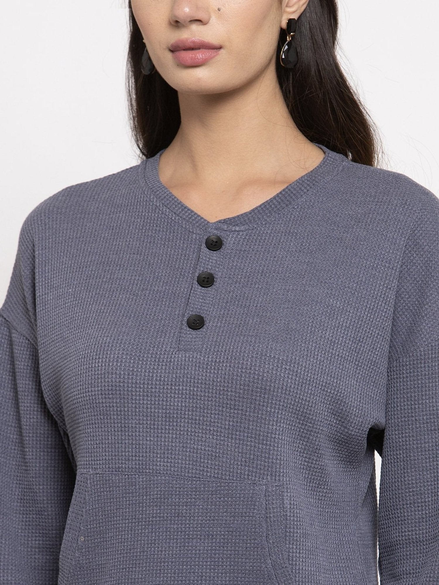 Women Solid Full Sleve V- Neck Top