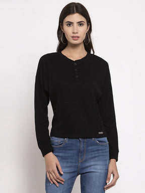 Women Solid Full Sleve V- Neck Top