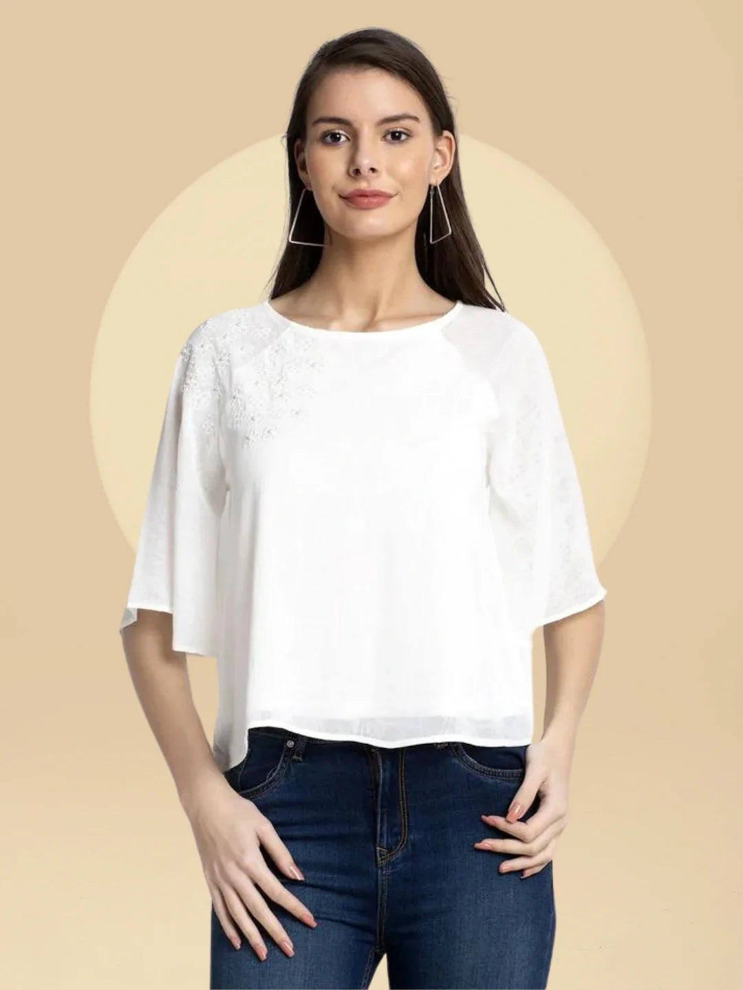 Women Solid Round Neck Blouson Top